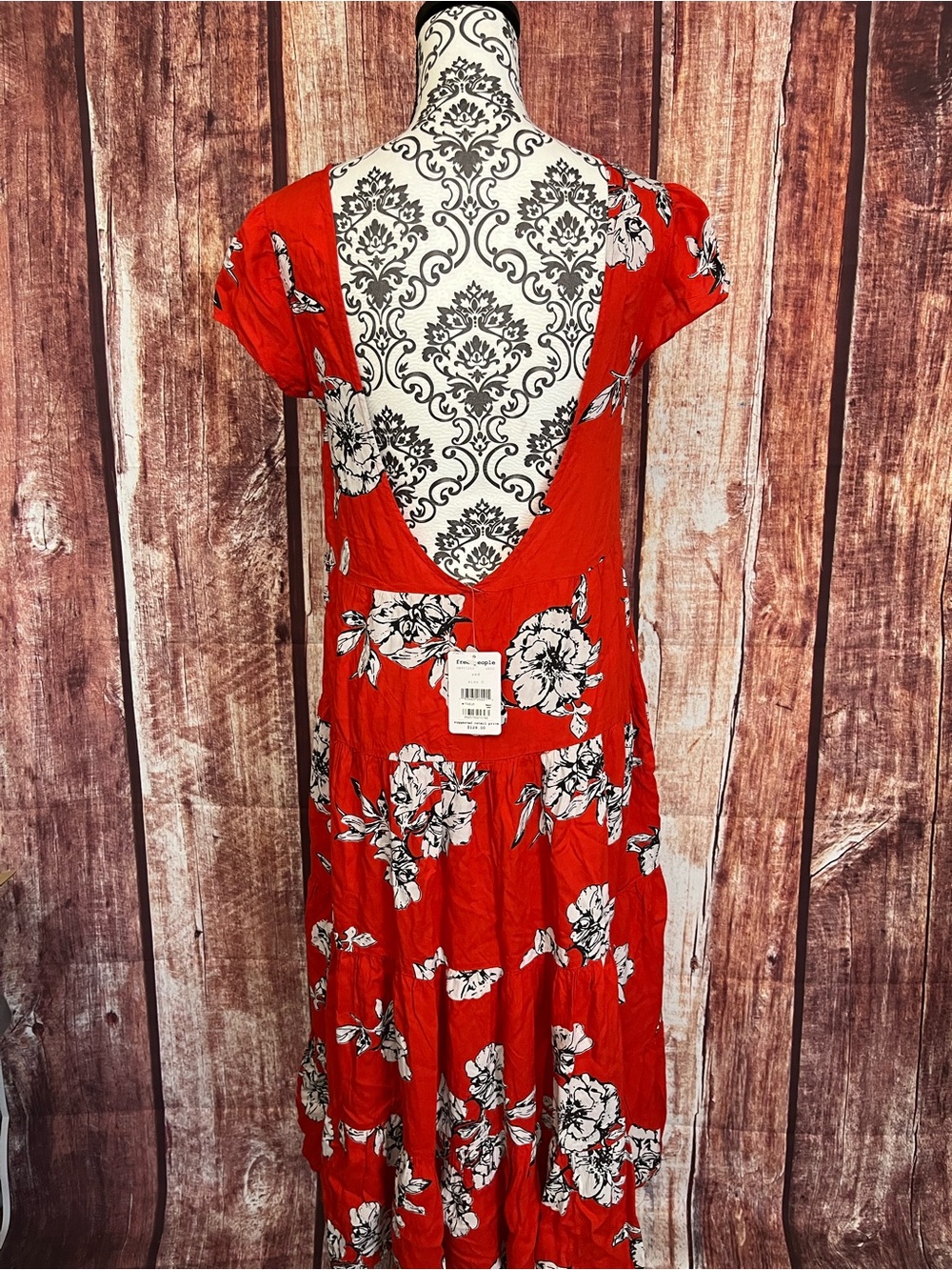 Free People | NWT Red Floral Backless Midi Dress - Picture 5 of 10